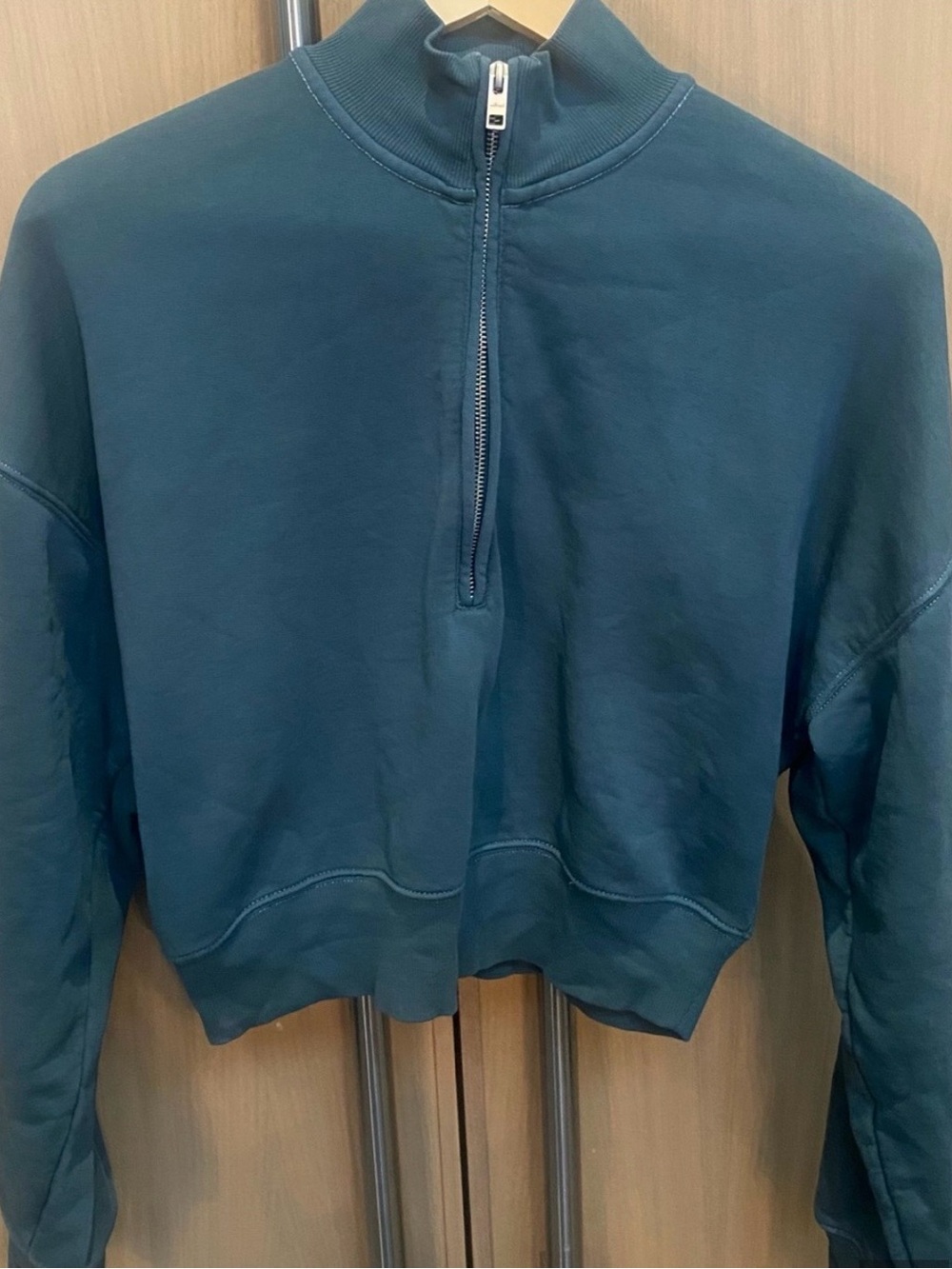 Wilfred Crop Teal Half-Zip Sweater - pullover